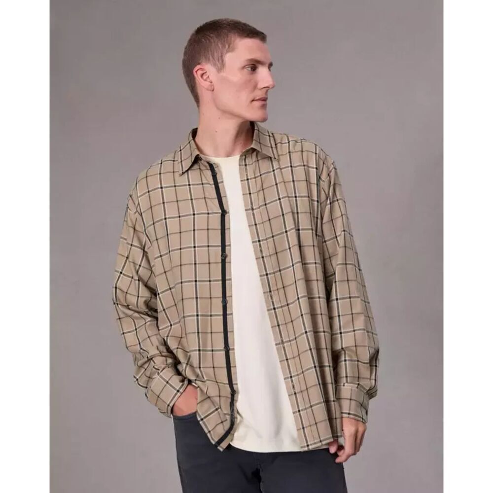RAG & BONE Shirt Mens Small Tan Plaid Flannel Oversized Lightweight MATTHEW $258